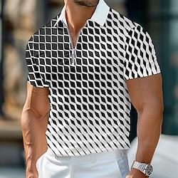 Graphic Prints Geometry Men's Casual Print Polo Shirt Zip Polo Outdoor Street Casual Polyester Turndown Polo Shirts White Summer Spring S M L Micro-elastic Lapel Polo Lightinthebox