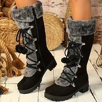 Women's Boots Suede Shoes Plus Size Lace Up Boots Daily Fleece Lined Mid Calf Boots Block Heel Chunky Heel Round Toe Vintage Elegant Plush Faux Suede Lace-up Black Purple Brown miniinthebox - thumbnail