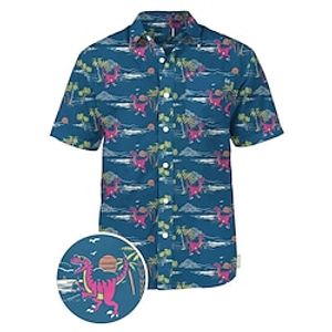 Men's Shirt Summer Hawaiian Shirt Animal Dinosaur Coconut Tree Graphic Prints Turndown White Black / Green Navy Blue Purple Dark Blue 3D Print Outdoor Casual Short Sleeves Button-Down Print Clothing miniinthebox