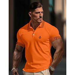 Men's Polo Shirt Golf Shirt Casual Holiday Lapel Short Sleeve Fashion Basic Color Block Lion Patchwork Summer Regular Fit Orange Polo Shirt Lightinthebox