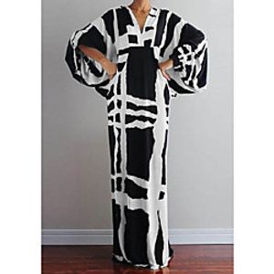 Women's Shift Dress Maxi long Dress Rainbow White Black Brown Beige Long Sleeve Print Patchwork Print Fall Spring V Neck Casual Loose 2021 S M L XL XXL 3XL miniinthebox