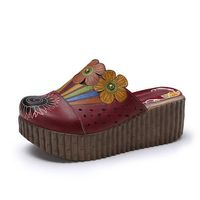 Socofy Original Handmade Slippers Slip On Floral Platform Retro Sandals