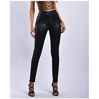 Women's Fashion Skinny Pocket Ankle-Length Pants Daily Weekend Micro-elastic Plain Comfort Mid Waist Black S M L XL XXL  Fleece Lining Lightinthebox