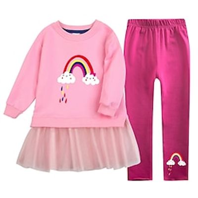2 Pieces Kids Girls' Graphic Ruched Pants Suit Set Long Sleeve Active School 7-13 Years Spring (Mesh) Pink Dress  Rose Red Pants (Mesh) Sapphire Blue Dress  Sapphire Blue Pants (Mesh) Purple Lightinthebox