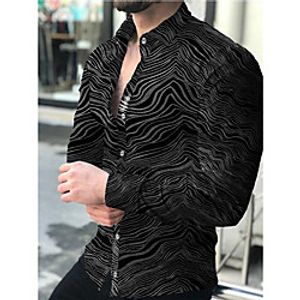 Men's Shirt Striped Collar Street Casual Button-Down Print Long Sleeve Tops Casual Fashion Comfortable Black  Spring  Summer Lightinthebox