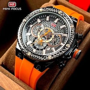 MINI FOCUS Sport Quartz Watch for Men Fashion Waterproof Chronograph Luminous Wristwatch with Auto Date Orange Silicone Strap miniinthebox