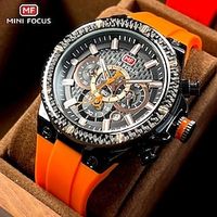 MINI FOCUS Sport Quartz Watch for Men Fashion Waterproof Chronograph Luminous Wristwatch with Auto Date Orange Silicone Strap miniinthebox - thumbnail