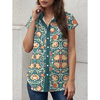 Women's Shirt Blouse Button Print Short Sleeve V Neck Summer Lightinthebox