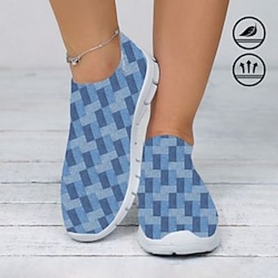 Women's Blue Denim Splicing 3D Graphic Printing High Elasticity and Soft Slip-on Fly Knit Sneakers Lightinthebox Women's Blue Denim Splicing 3D Graphic Printing High Elasticity and Soft Slip-on Fly Knit Sneakers Lightinthebox