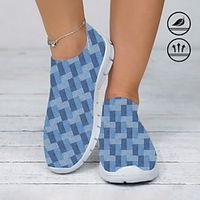 Women's Blue Denim Splicing 3D Graphic Printing High Elasticity and Soft Slip-on Fly Knit Sneakers Lightinthebox - thumbnail