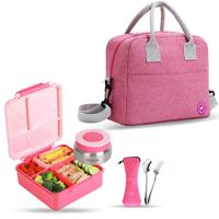 Eazy Kids Jumbo Bento Lunch Box With Pink Lunch Bag Food Jar And Cutlery - Pink