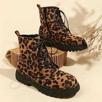 Women's Boots Plus Size Outdoor Daily Leopard Booties Ankle Boots Winter Zipper Flat Heel Round Toe Casual Comfort Minimalism PU Zipper Yellow Blue Purple miniinthebox - thumbnail
