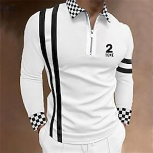 Men's Polo Shirt Golf Shirt Plaid Letter Graphic Prints Turndown Black White 3D Print Outdoor Street Long Sleeve Zipper Print Clothing Apparel Sports Fashion Streetwear Designer Lightinthebox