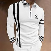 Men's Polo Shirt Golf Shirt Plaid Letter Graphic Prints Turndown Black White 3D Print Outdoor Street Long Sleeve Zipper Print Clothing Apparel Sports Fashion Streetwear Designer Lightinthebox - thumbnail