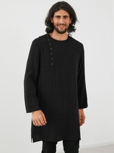 Men Casual Plaid Mid-length Button Front T-Shirt