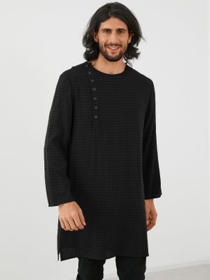 Men Casual Plaid Mid-length Button Front T-Shirt