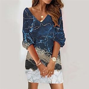 Women's Casual Sweater Dress Shift Sweater Dress Mini Sweater Dress Black Blue Purple 3/4 Length Sleeve Animal Print Winter Fall Spring V Neck Fashion Daily Loose Fit 2023 S M L XL XXL 3XL miniinthebox