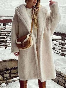 Women's Retro Solid Color Loose Lamb Wool Long Coat