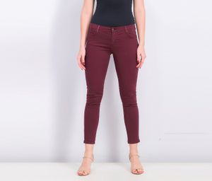 Womens Plain Cropped Jeans  Burgundy