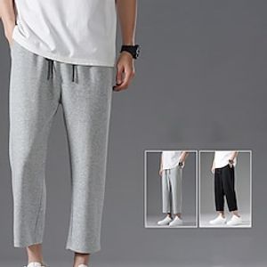 Men's Sweatpants Trousers Drawstring Elastic Waist Straight Leg Solid Color Comfort Breathable Casual Daily Streetwear Cotton Blend Sports Fashion Gray Black Micro-elastic Lightinthebox