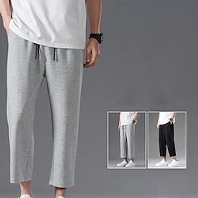 Men's Sweatpants Trousers Drawstring Elastic Waist Straight Leg Solid Color Comfort Breathable Casual Daily Streetwear Cotton Blend Sports Fashion Gray Black Micro-elastic Lightinthebox