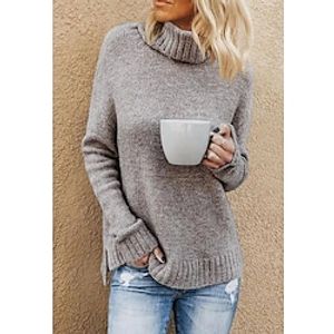 Women's Pullover Sweater jumper Jumper Crochet Knit Cropped Knitted Solid Color Turtleneck Casual Daily Holiday Fall Winter Dark Gray S M L  Long Sleeve Lightinthebox