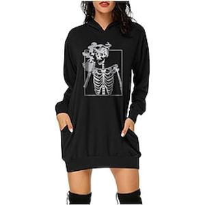 Women's Pullover Hoodie Sweatshirt Skull Pocket Print Halloween Weekend 3D Print Active Streetwear Hoodies Sweatshirts  Black Dark Gray Red Skeleton Hoodie miniinthebox