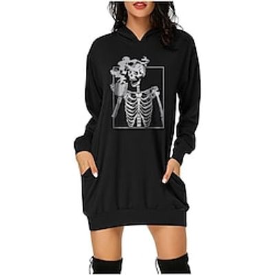 Women's Pullover Hoodie Sweatshirt Skull Pocket Print Halloween Weekend 3D Print Active Streetwear Hoodies Sweatshirts  Black Dark Gray Red Skeleton Hoodie miniinthebox