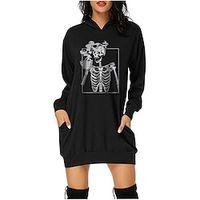 Women's Pullover Hoodie Sweatshirt Skull Pocket Print Halloween Weekend 3D Print Active Streetwear Hoodies Sweatshirts  Black Dark Gray Red Skeleton Hoodie miniinthebox - thumbnail