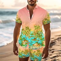 Palm Tree Tropical Men's Resort 3D Printed Hawaiian Shirt And Shorts Set Regular Fit Short Sleeve Beach Shirts Suits Caribbean Summer Vacation Daily Wear S TO 3XL Lightinthebox