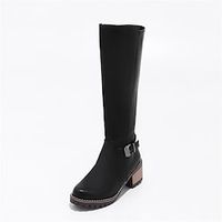 Women's Boots Riding Boots Daily Knee High Boots Winter Chunky Heel Round Toe Minimalism PU Leather Zipper Solid Colored Black Yellow Gray miniinthebox - thumbnail