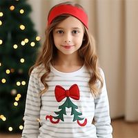 Christmas Girls' 3D Stripe Bow tie Tee Shirt Long Sleeve 3D Print Fall Winter Active Fashion Cute Polyester Kids 3-12 Years Crew Neck Outdoor Casual Daily Regular Fit miniinthebox - thumbnail