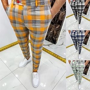 Men's Chinos Trousers Jogger Pants Plaid Dress Pants Chino Pants Pocket Breathable Soft Casual Daily Fashion Streetwear Black Light Green Micro-elastic Lightinthebox