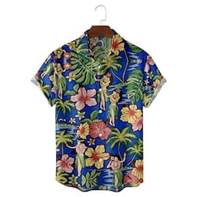 Men's Shirt 3D Print Graphic Prints Turndown Casual Daily Short Sleeve Tops Casual Hawaiian Sea Blue Lightinthebox