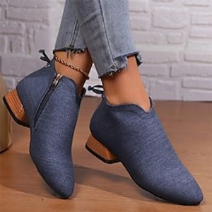 Women's Boots Comfort Shoes Outdoor Daily Booties Ankle Boots Block Heel Chunky Heel Pointed Toe Elegant Casual Comfort Denim Zipper Black Blue miniinthebox