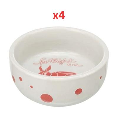 Trixie Spotlight Comic Rabbits Ceramic Bowl For Small Pets - Red 11cm (Pack Of 4)
