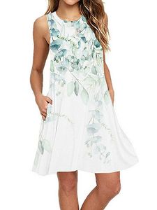 Round Neck Sleeveless Printed Casual Dress