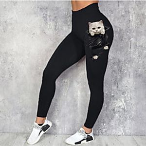 Women's Sporty Fashion Comfort Skinny Leisure Sports Weekend Leggings Pants Cartoon Cat Ankle-Length Sporty Elastic Waist Print Black miniinthebox