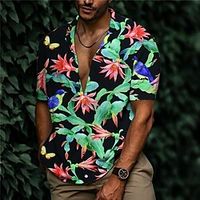 Men's Shirt Print Floral Turndown Street Casual Button-Down Print Short Sleeve Tops Casual Fashion Designer Breathable Black Lightinthebox - thumbnail