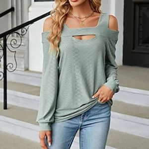 Shirt Blouse Women's Black Pink Wine Solid Color Cut Out Cold Shoulder Street Daily Fashion Square Neck S Lightinthebox