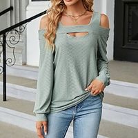 Shirt Blouse Women's Black Pink Wine Solid Color Cut Out Cold Shoulder Street Daily Fashion Square Neck S Lightinthebox - thumbnail