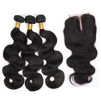 3 Bundles with Closure Hair Weaves Brazilian Hair Body Wave Human Hair Extensions Remy Human Hair Hair Weft with Closure 10-22 inch Natural Women Youth  Daily Wear Lightinthebox - thumbnail