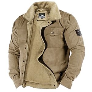 Men's Winter Coat Sherpa Jacket Pocket Office  Career Date Casual Daily Outdoor Casual Sports Winter Plain Blue Green Khaki Puffer Jacket Lightinthebox