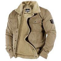 Men's Winter Coat Sherpa Jacket Pocket Office  Career Date Casual Daily Outdoor Casual Sports Winter Plain Blue Green Khaki Puffer Jacket Lightinthebox - thumbnail
