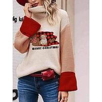 Women's Pullover Sweater Jumper Jumper Ribbed Knit Regular Oversized Santa Claus Turtleneck Casual Soft Date Weekend Fall Winter Red Green S M L Lightinthebox - thumbnail