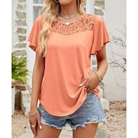 Women's T shirt Tee Daily Vacation Going out Lace Flutter Sleeve White Short Sleeve Elegant Bohemia Fashion Crew Neck Summer Lightinthebox