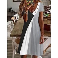 Women's Casual Dress Sheath Dress Summer Dress Color Block Ruched Button V Neck Mini Dress Active Fashion Outdoor Date Short Sleeve Regular Fit Gray Summer Spring S M L XL XXL Lightinthebox - thumbnail