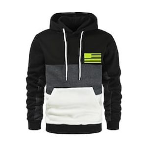 Men's Unisex Hoodie Pullover Hoodie Sweatshirt Pullover Black And White Black White Army Green Red Hooded American Flag National Flag Pocket Casual Daily Sports Hot Stamping Casual Spring  Fall Fall miniinthebox