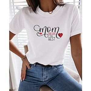 Women's Painting T shirt Heart Text Print Round Neck Basic Tops White Black miniinthebox
