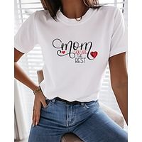 Women's Painting T shirt Heart Text Print Round Neck Basic Tops White Black miniinthebox - thumbnail